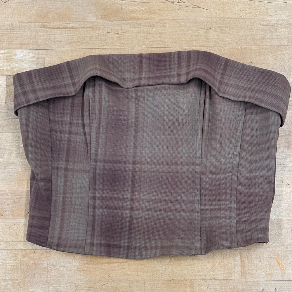 With Jean Plaid Strapless Corset Top